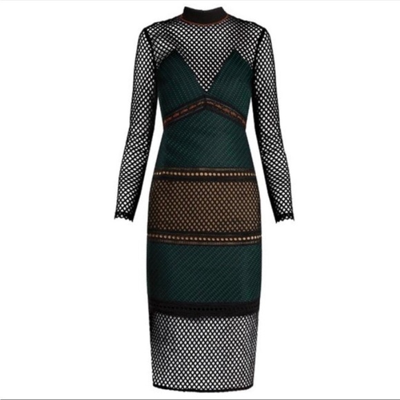 Self-Portrait Forest Paneled Mesh Midi Dress - Picture 3 of 9